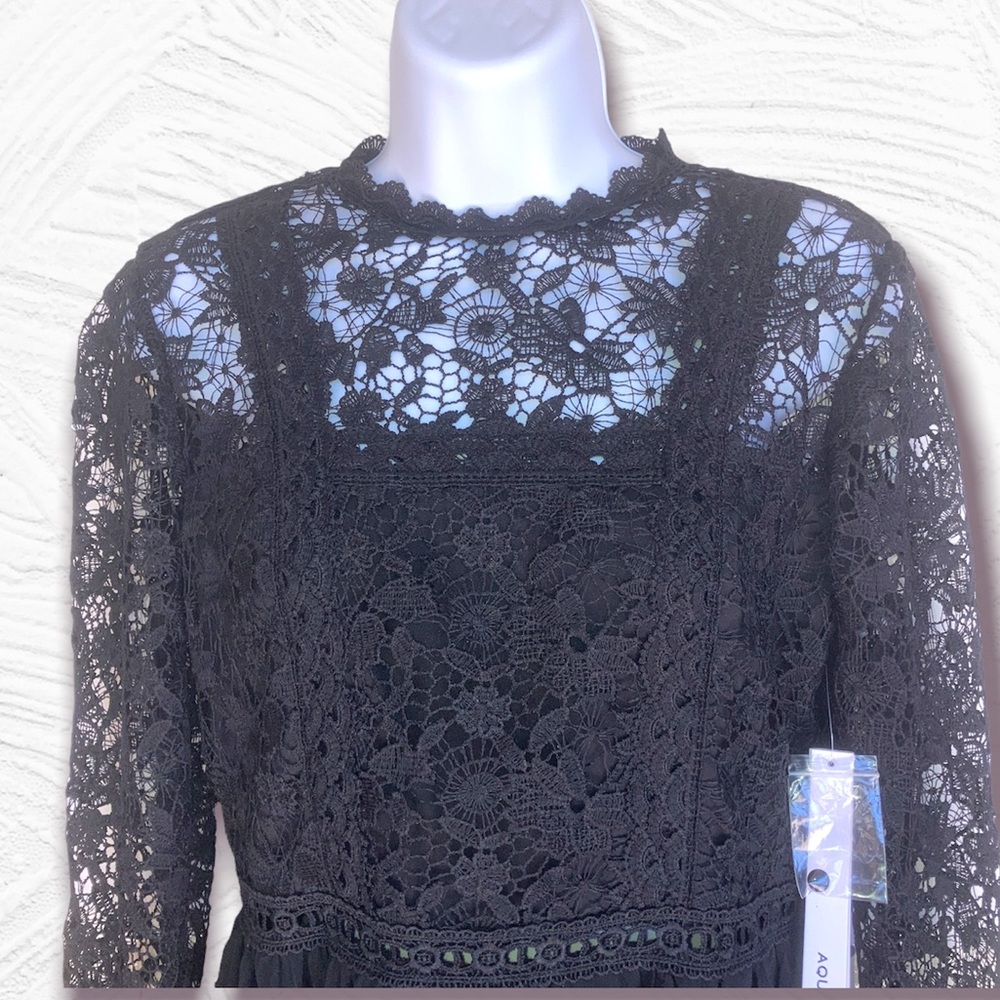 Bloomingdales Aqua 100% Exclusive Black Elegant Lace Party Prom Dress Size Small